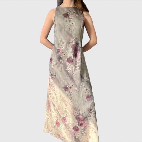 Vintage 90s Green Dress, 1990s Floral Maxi Dress - Picture 6 of 10